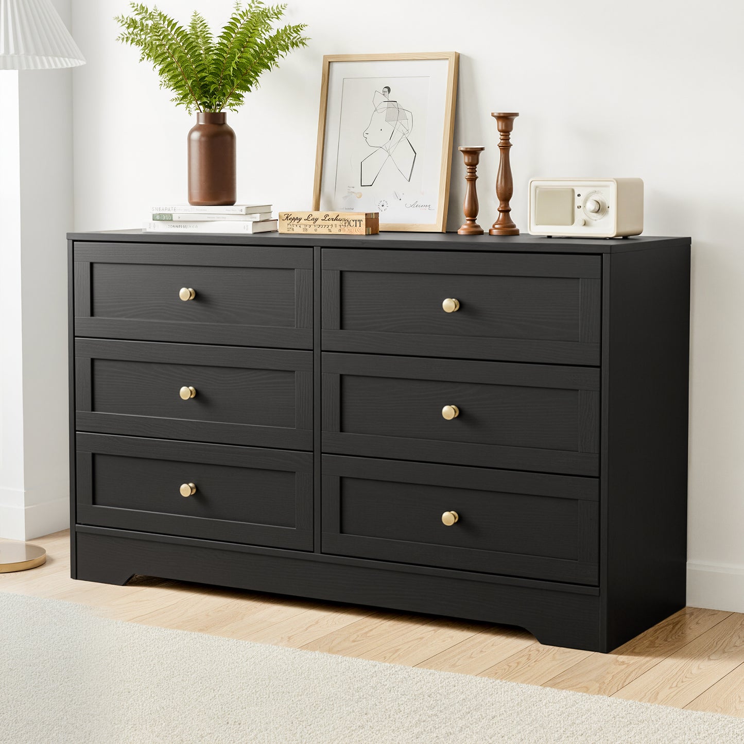 Chest of Drawers – 6 Spacious Drawers, Black Finish
