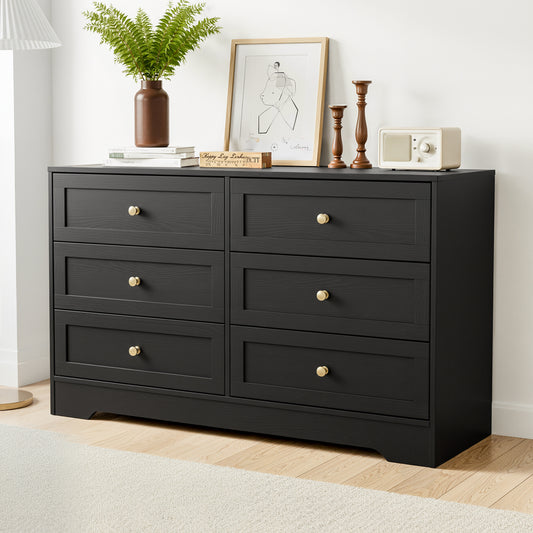 Chest of Drawers – 6 Spacious Drawers, Black Finish
