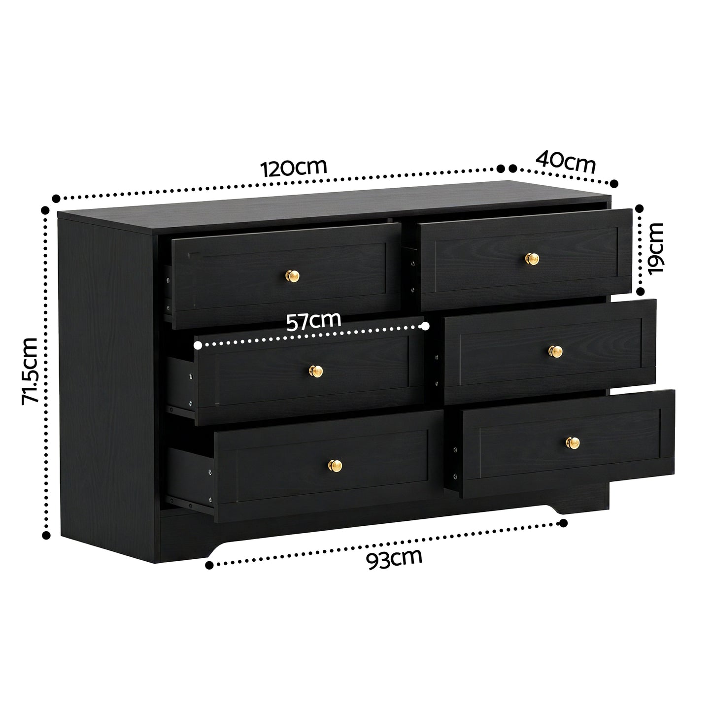 Chest of Drawers – 6 Spacious Drawers, Black Finish