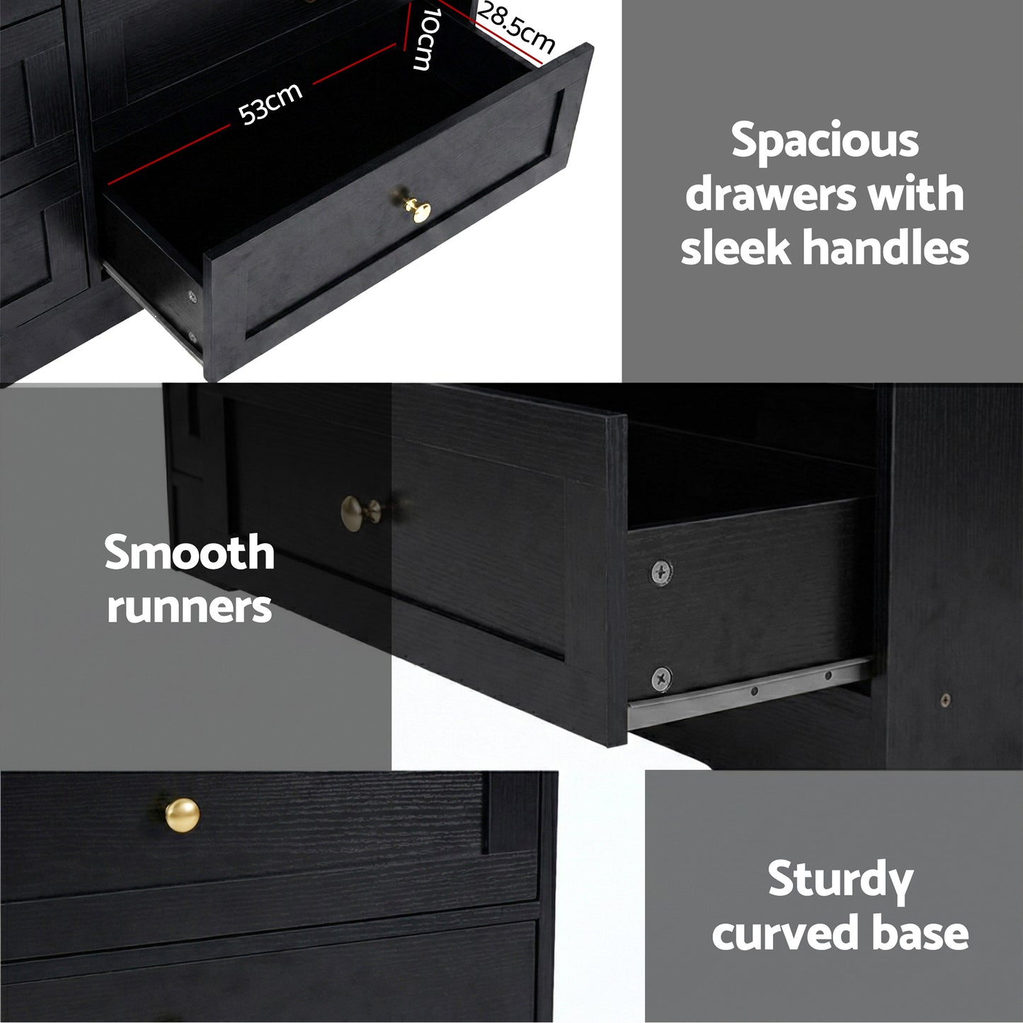 Chest of Drawers – 6 Spacious Drawers, Black Finish