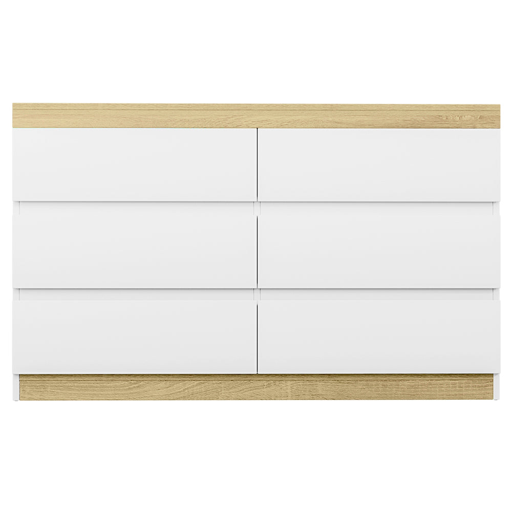 Chest of Drawers - 6 Spacious Drawers, White and Oak Finish
