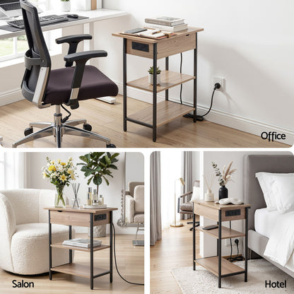 Artiss Coffee Table Set Of 2 Side Bedside End Table Charging Station Flip-Top Storage 60cm Wood