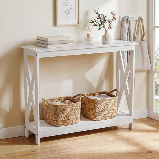 TWSC Console Table Entryway Hallway Display 2-Tier Narrow Sofa Table 100CM White