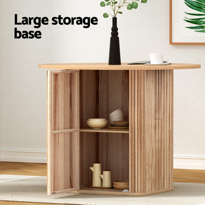 Wood dining table with storage base, 1m length, fluted design from The Willow Stone Collective, modern furniture for dining room.