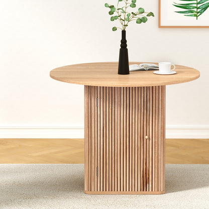 Wooden dining table with storage base, 1m size, fluted design, by The Willow Stone Collective, perfect for modern dining rooms.