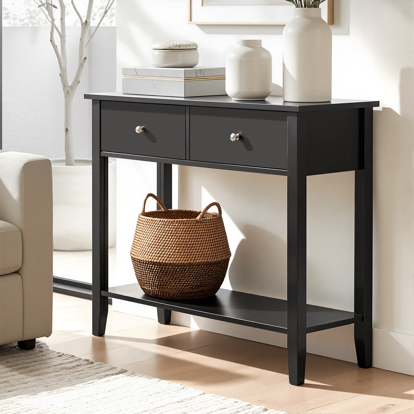 Console Table with 2 Drawers – 80cm Black