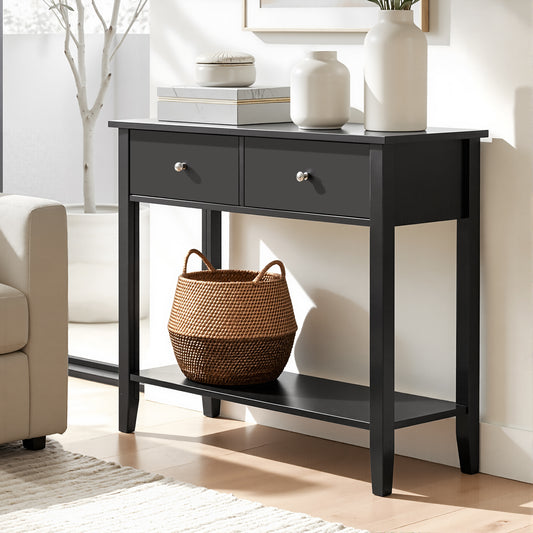 Console Table with 2 Drawers – 80cm Black