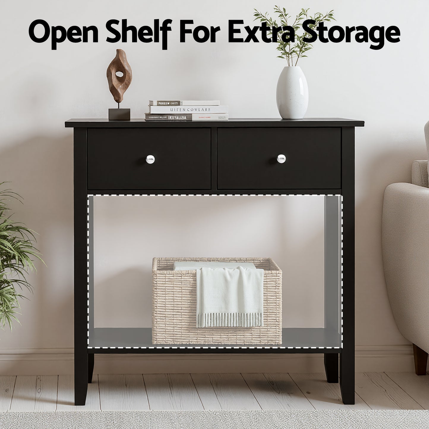 Console Table with 2 Drawers – 80cm Black