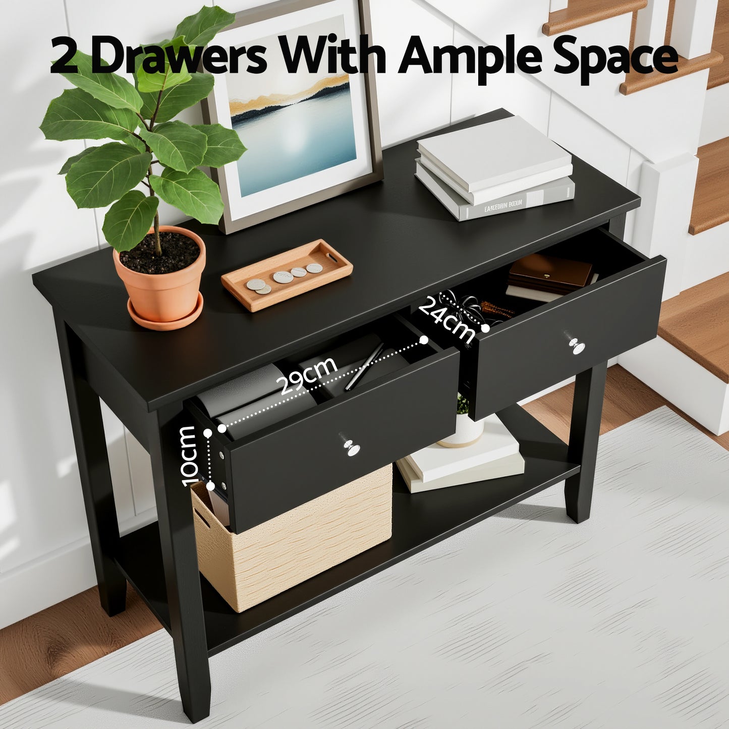 Console Table with 2 Drawers – 80cm Black