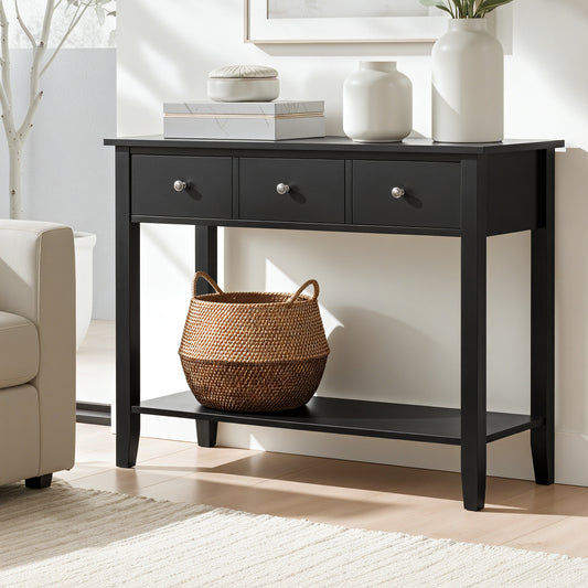 Console Table with 3 Drawers – 100cm Black