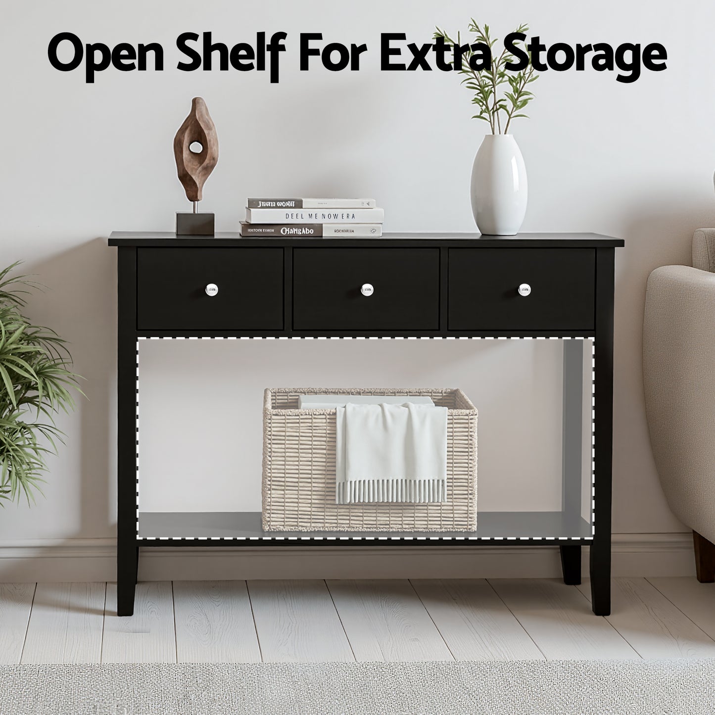 Console Table with 3 Drawers – 100cm Black