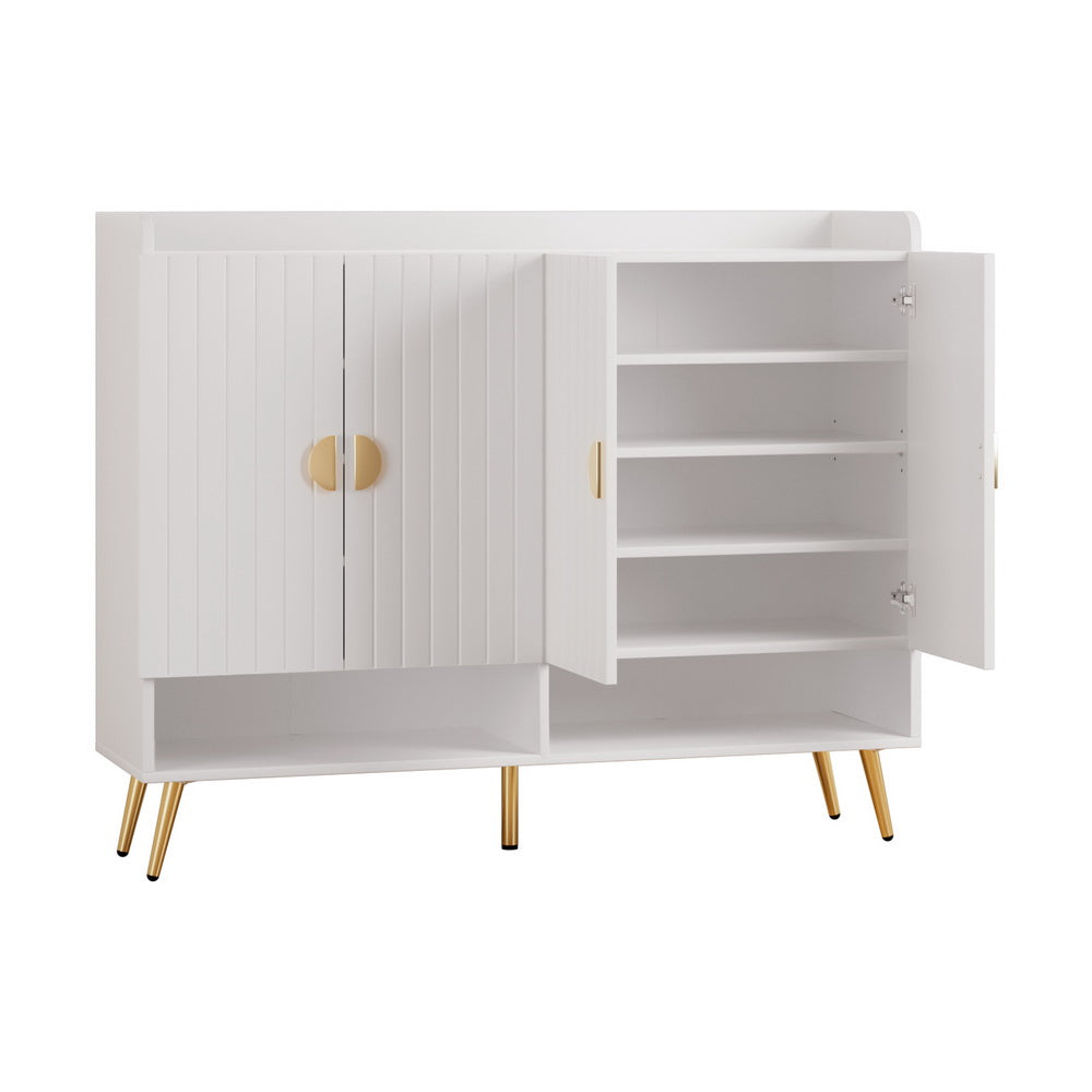 Shoe Rack Cabinet – 5 Tiers, Adjustable Shelves, White with Gold Feet