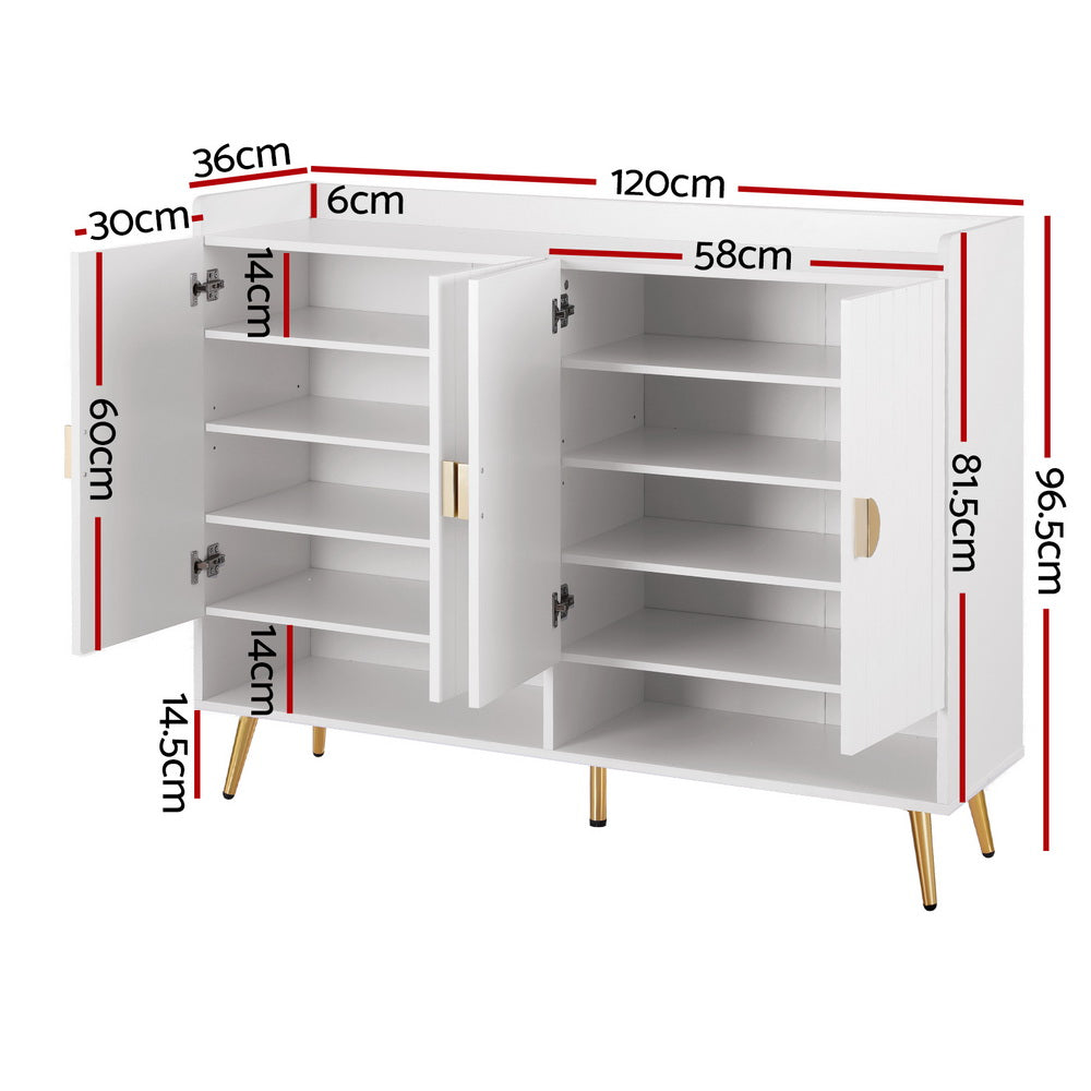 Shoe Rack Cabinet – 5 Tiers, Adjustable Shelves, White with Gold Feet