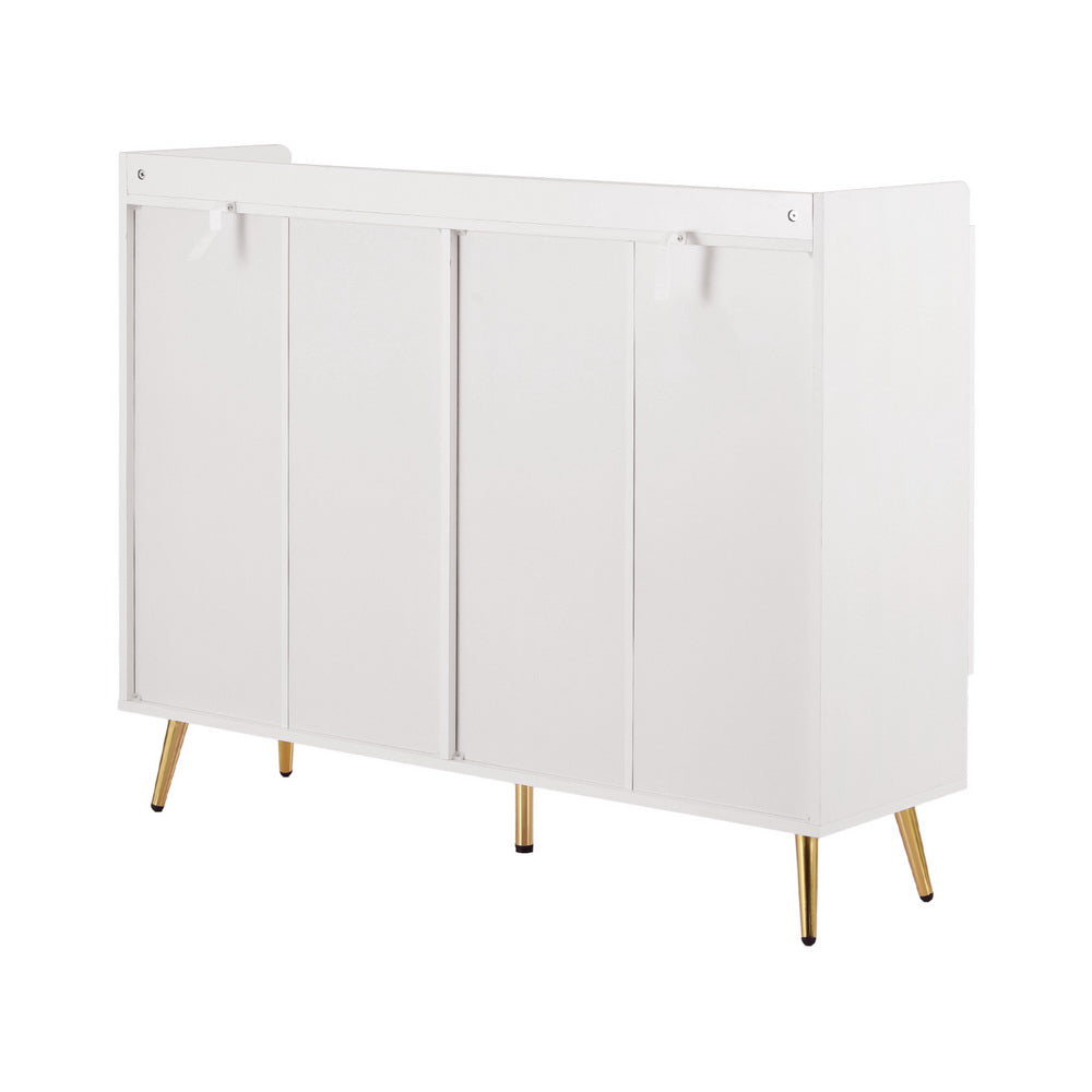 Shoe Rack Cabinet – 5 Tiers, Adjustable Shelves, White with Gold Feet
