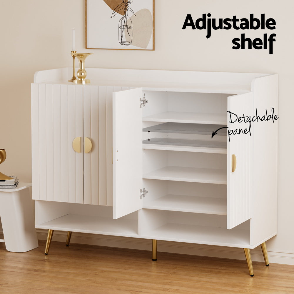 Shoe Rack Cabinet – 5 Tiers, Adjustable Shelves, White with Gold Feet