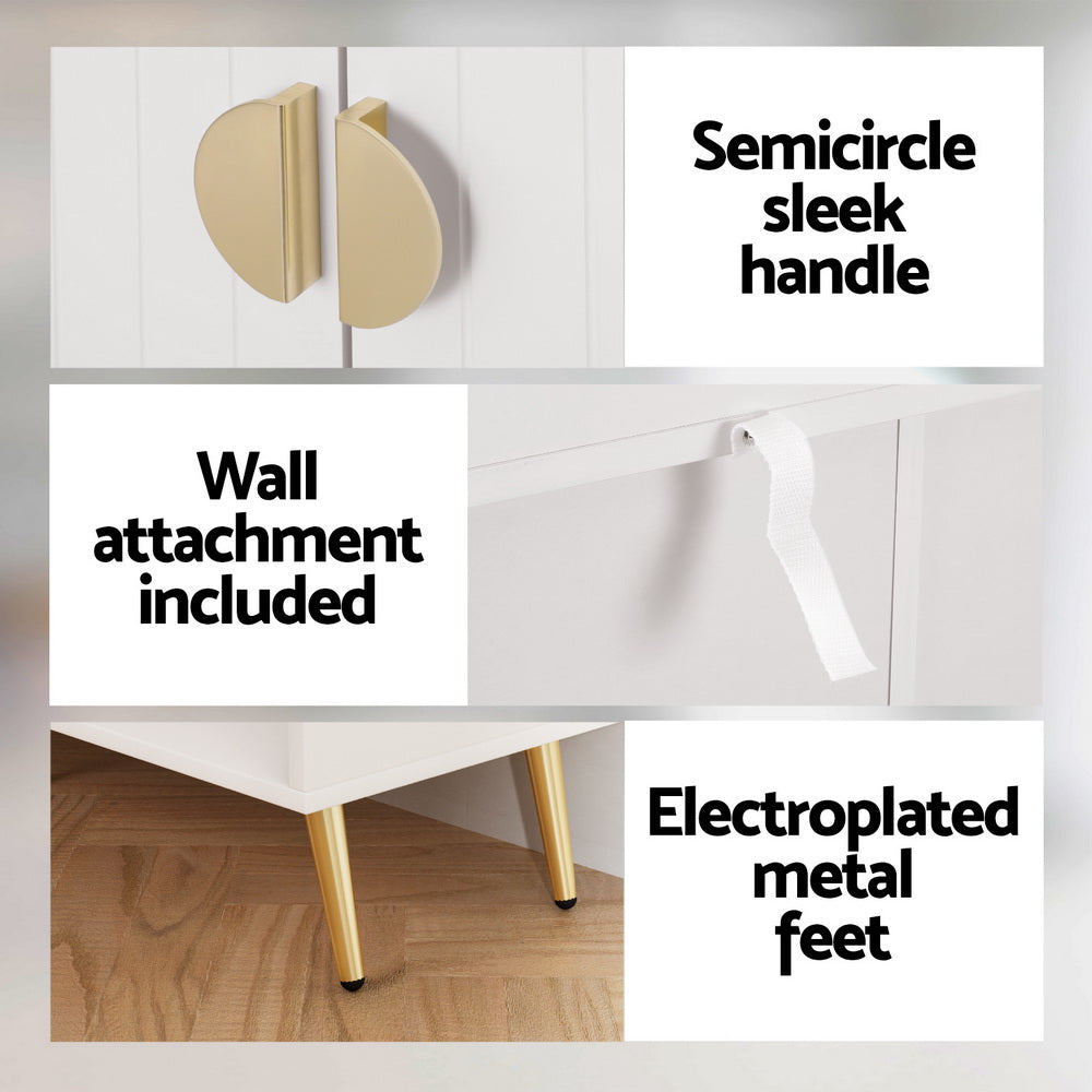 Shoe Rack Cabinet – 5 Tiers, Adjustable Shelves, White with Gold Feet