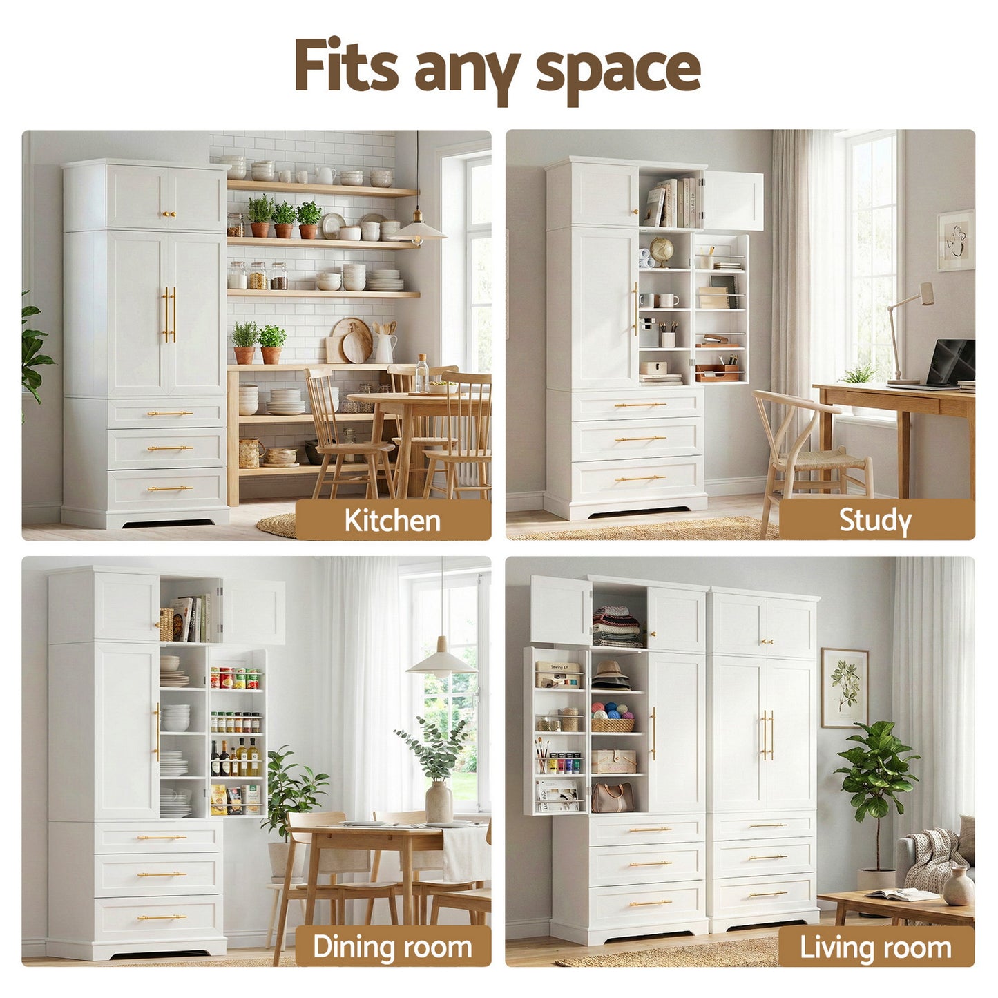 Buffet Sideboard Cabinet – Kitchen Storage with Drawers and Doors, White