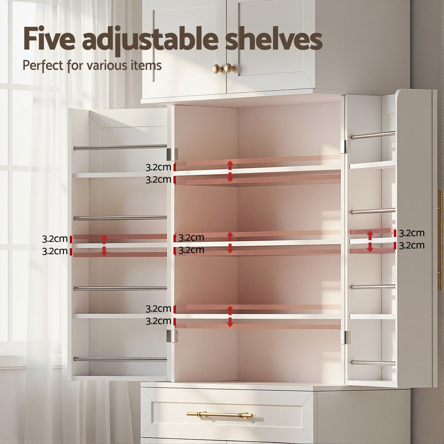 Buffet Sideboard Cabinet Set – Kitchen Pantry Storage with Drawers and Doors in White