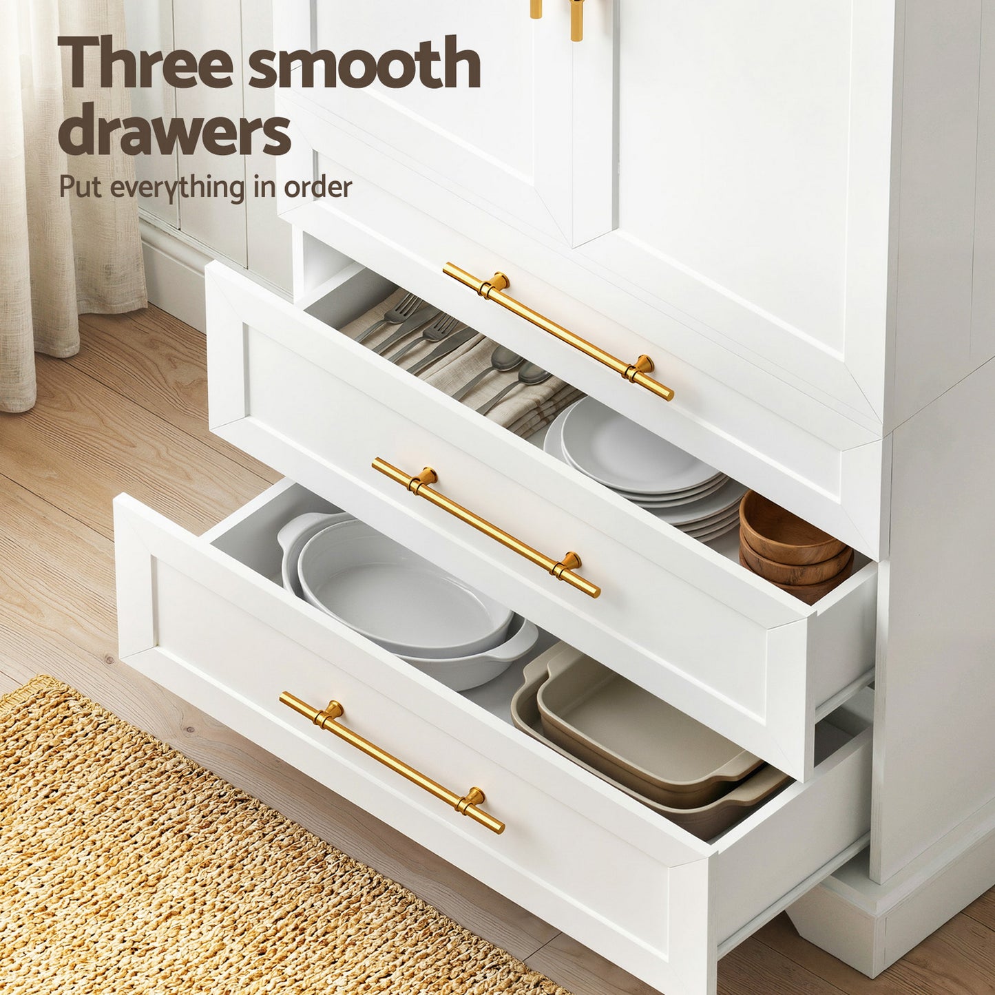 Buffet Sideboard Cabinet Set – Kitchen Pantry Storage with Drawers and Doors in White