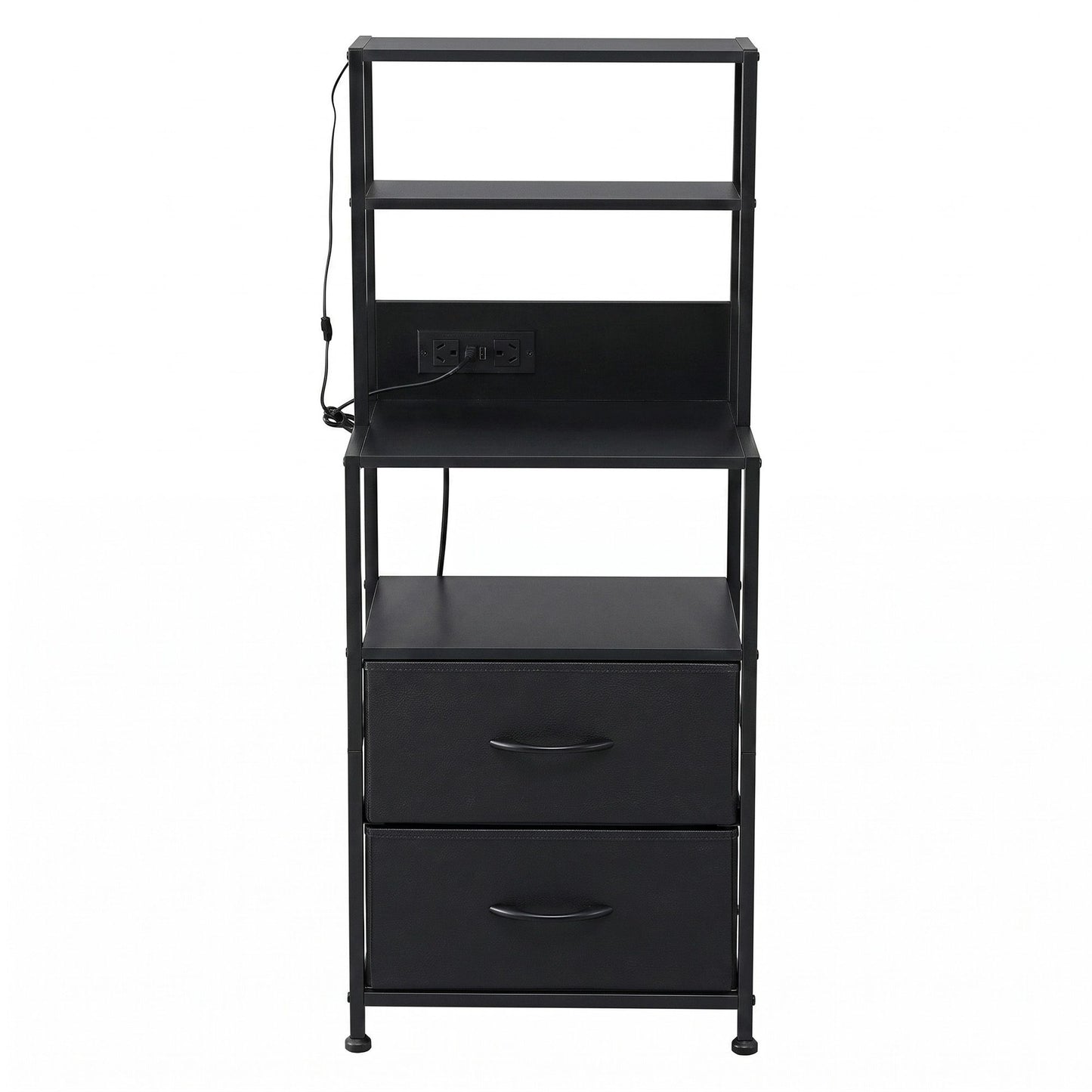TWSC Bedside Table Tall Nightstand with Charging Station Drawers LED Black