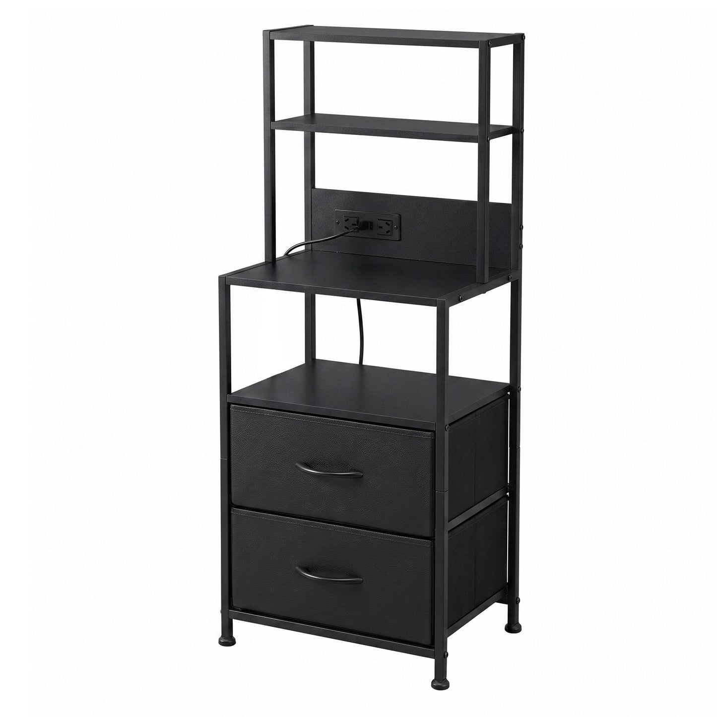 TWSC Bedside Table Tall Nightstand with Charging Station Drawers LED Black