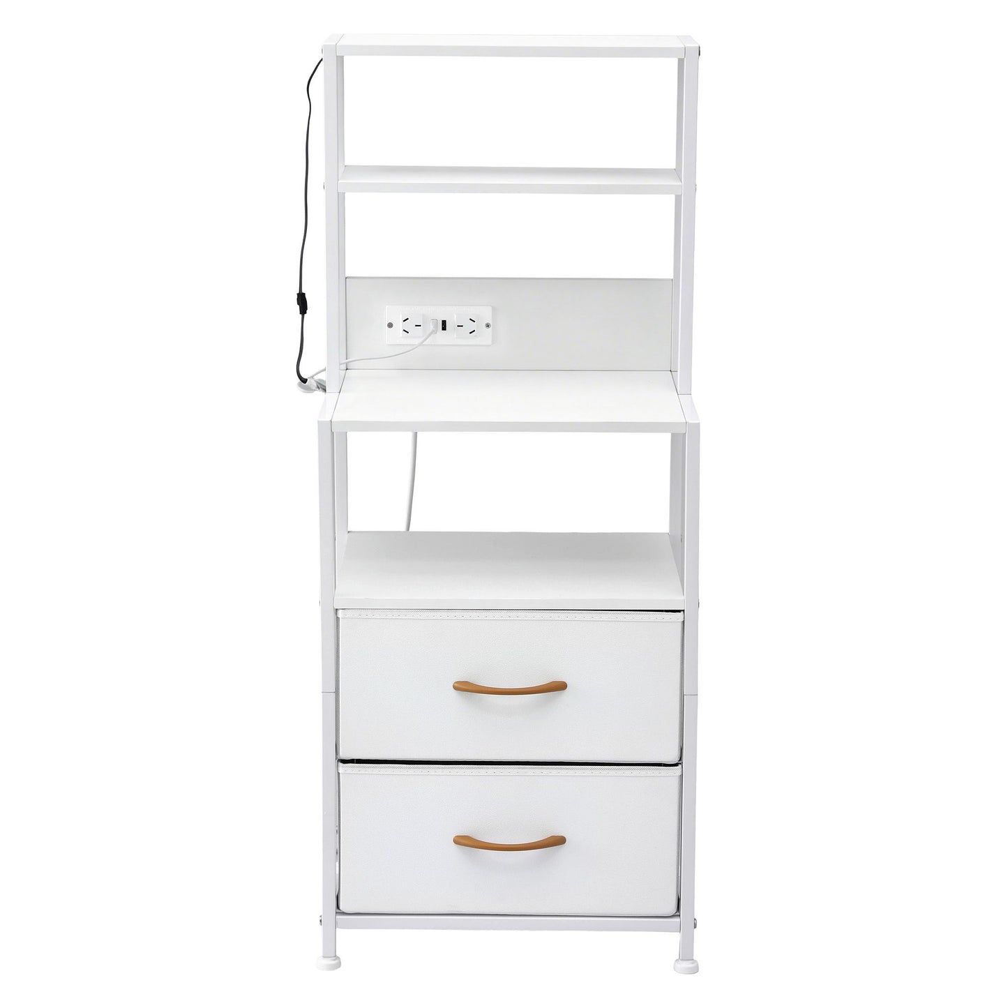 TWSC Bedside Table Tall Nightstand with Charging Station Drawers LED White