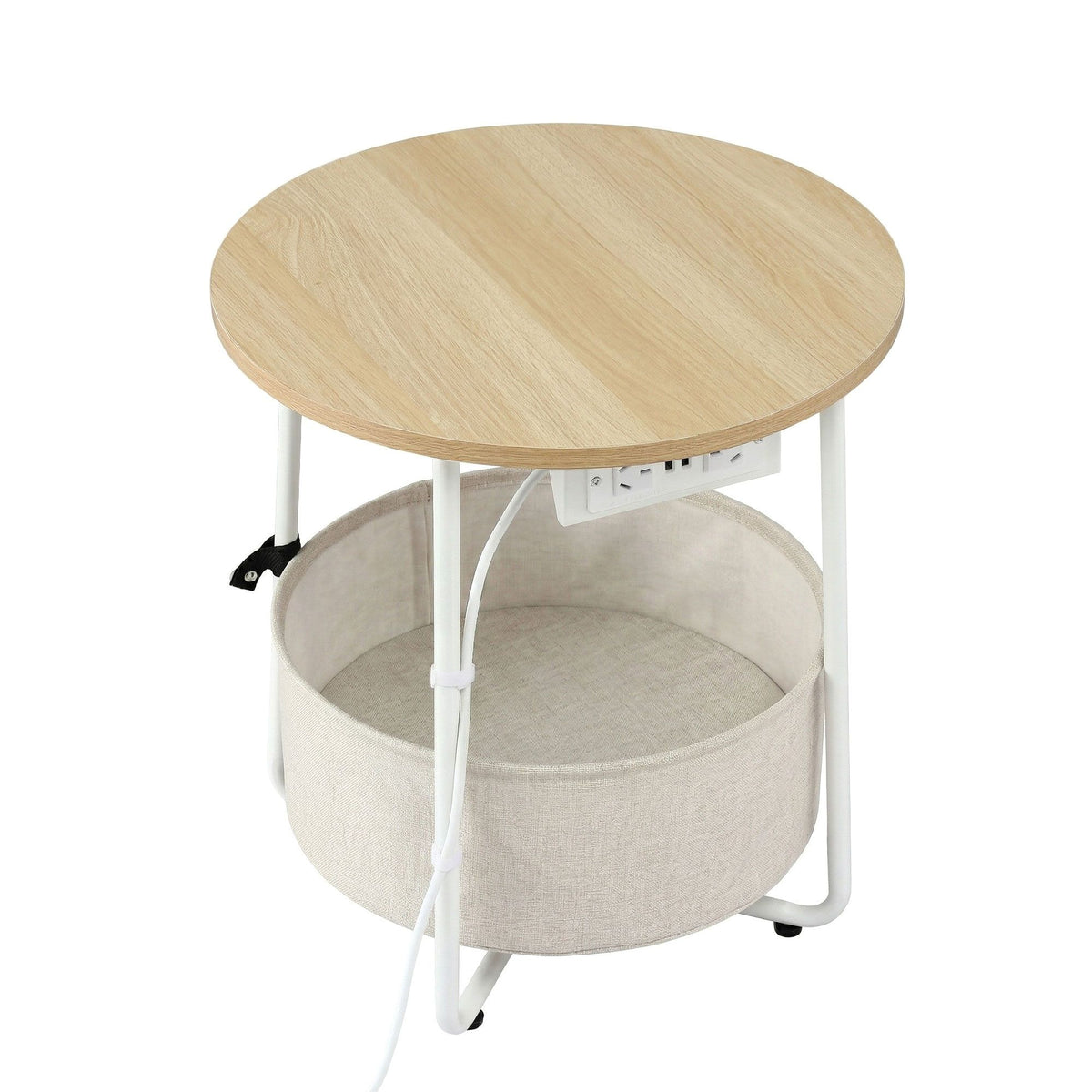 TWSC Set of 2 Round Coffee Table Bedside Side End Table Charging Station Storage Basket