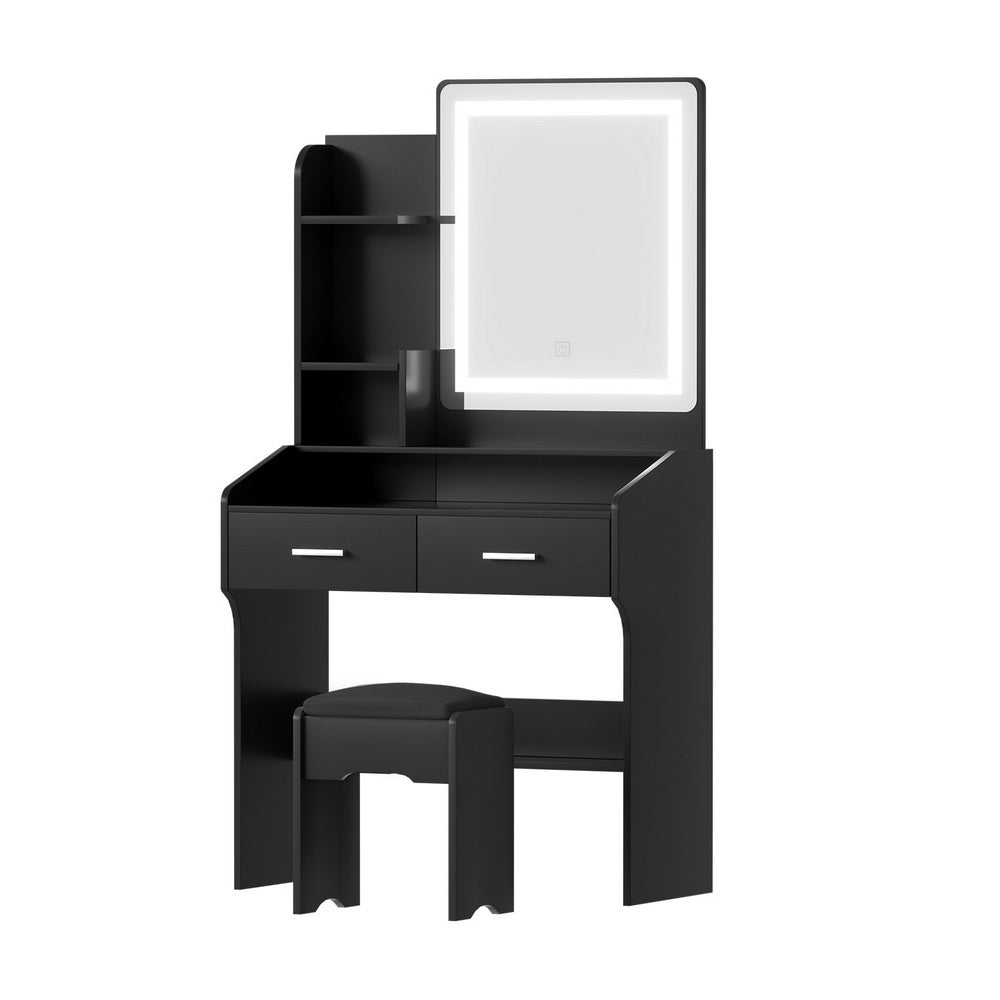 Dressing Table Set with LED Mirror and Stool – Black