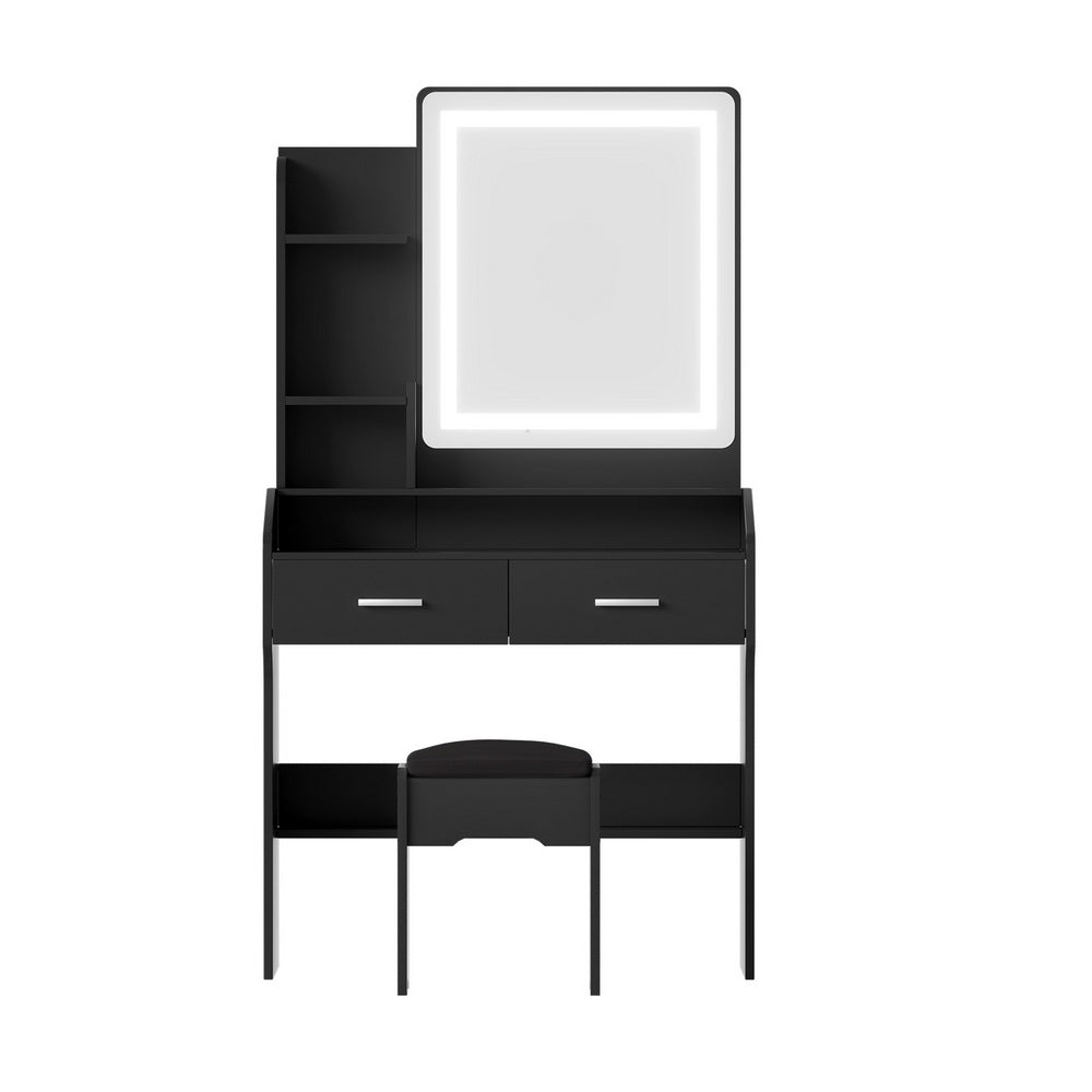Dressing Table Set with LED Mirror and Stool – Black