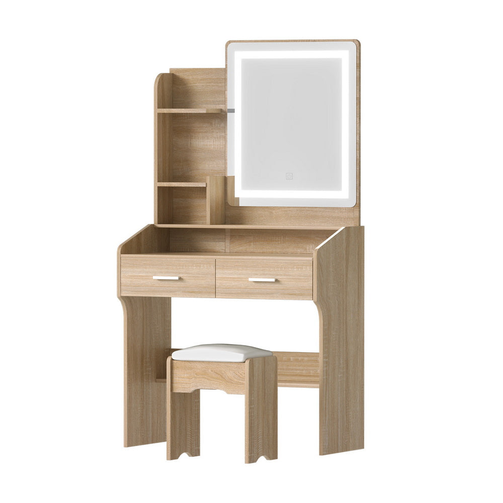 Dressing Table Set with LED Mirror and Wood Finish