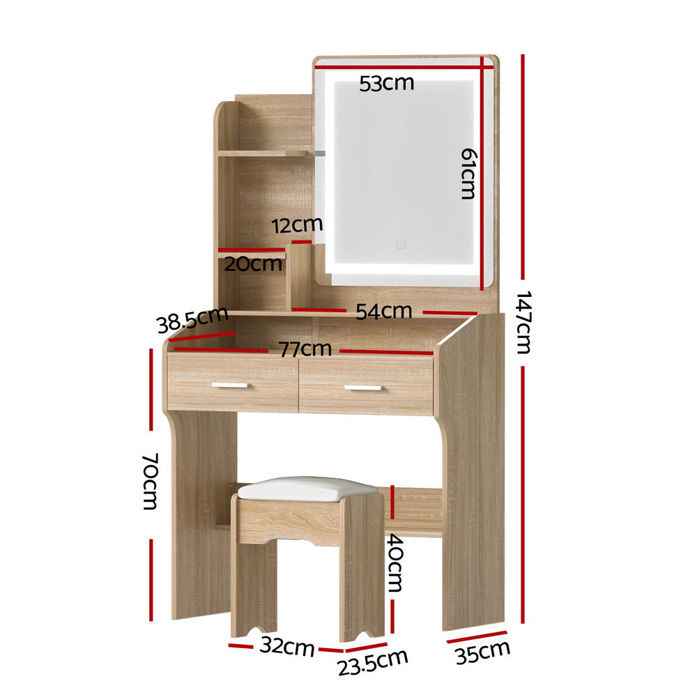 Dressing Table Set with LED Mirror and Wood Finish