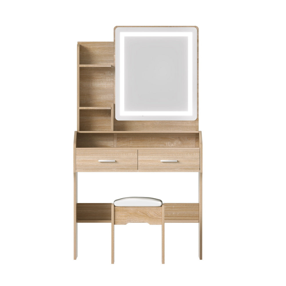 Dressing Table Set with LED Mirror and Wood Finish