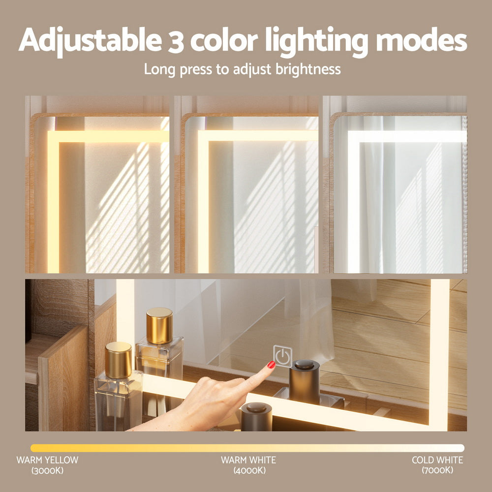 Dressing Table Set with LED Mirror and Wood Finish