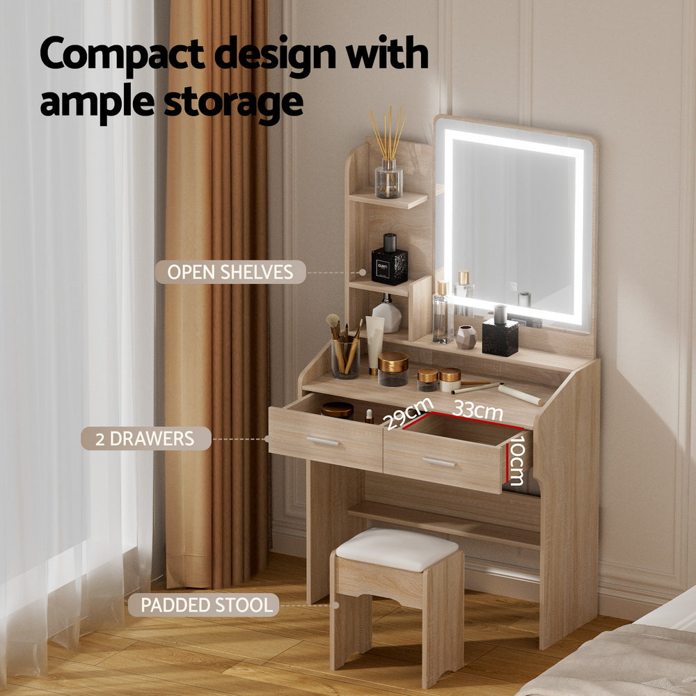 Dressing Table Set with LED Mirror and Wood Finish
