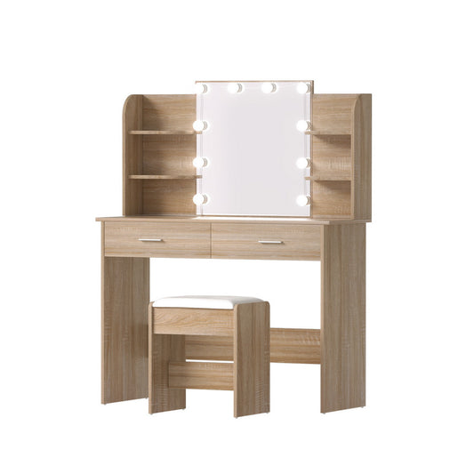 Dressing Table Set with 10 LED Bulbs and Wood Finish