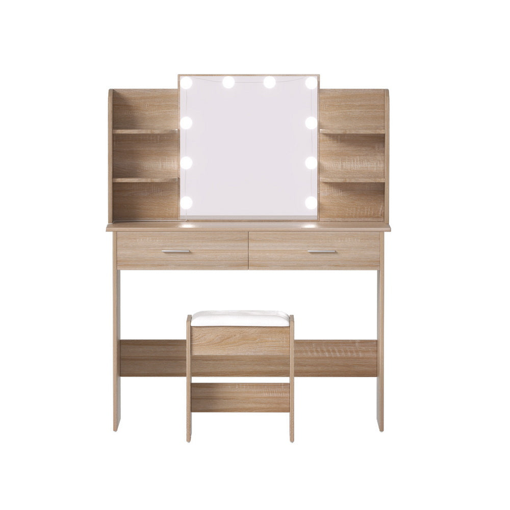 Dressing Table Set with 10 LED Bulbs and Wood Finish