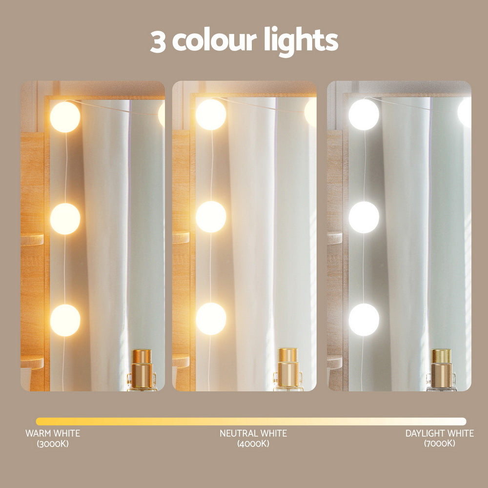 Dressing Table Set with 10 LED Bulbs and Wood Finish