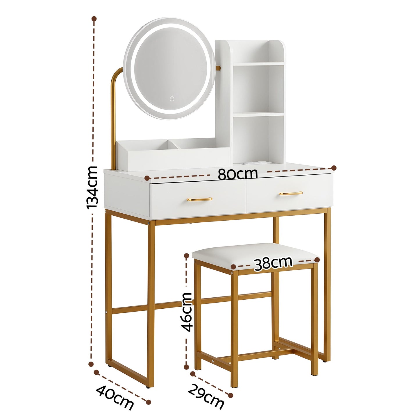 Dressing Table Vanity Set with LED Mirror and Charging Station, White