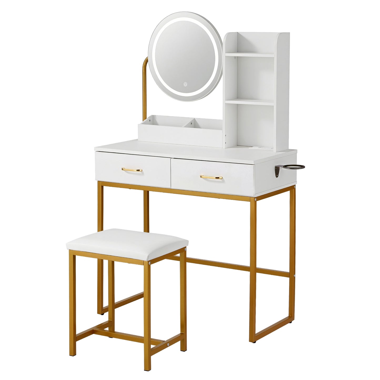 Dressing Table Vanity Set with LED Mirror and Charging Station, White