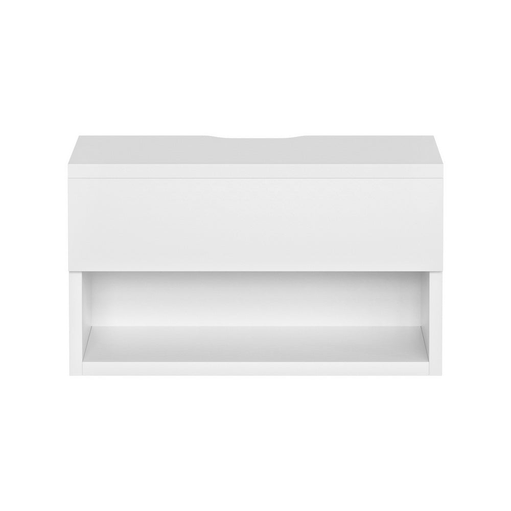 Floating Bedside Table – Drawer, White Particle Board