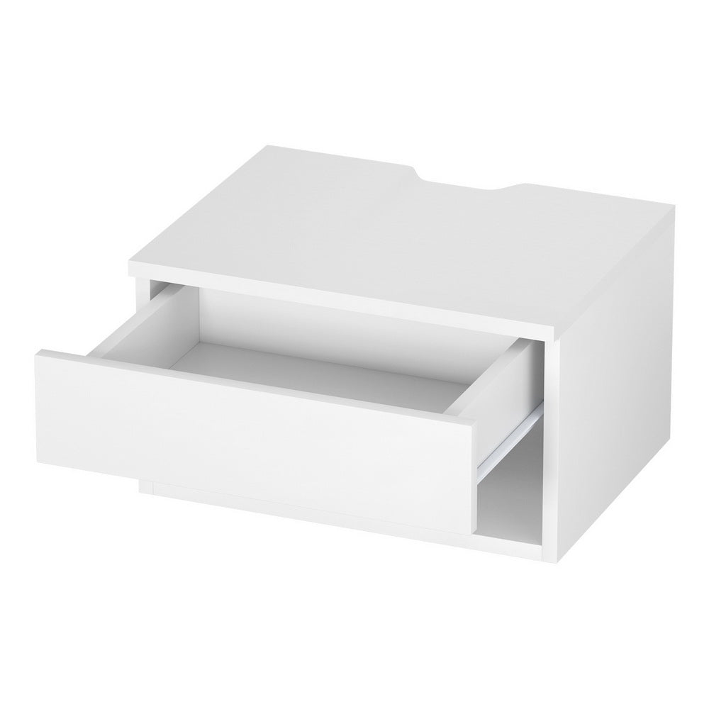 Floating Bedside Table – Drawer, White Particle Board