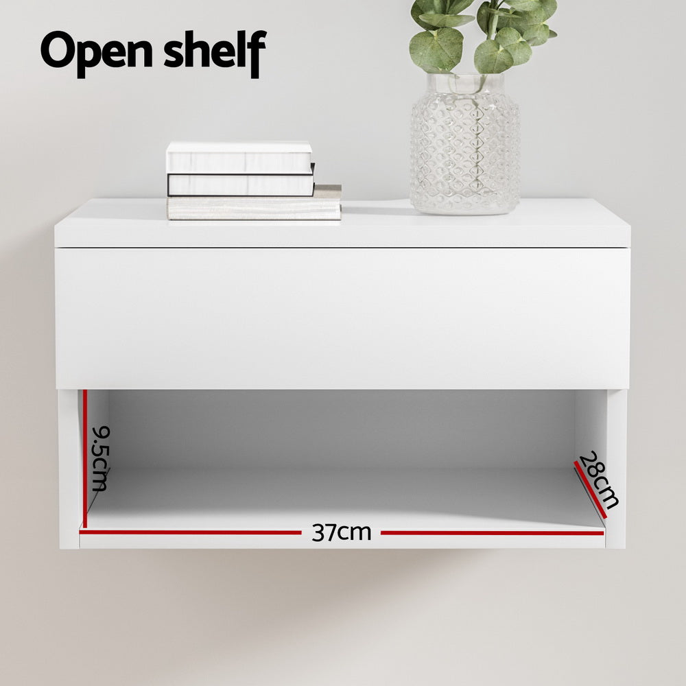 Floating Bedside Table – Drawer, White Particle Board
