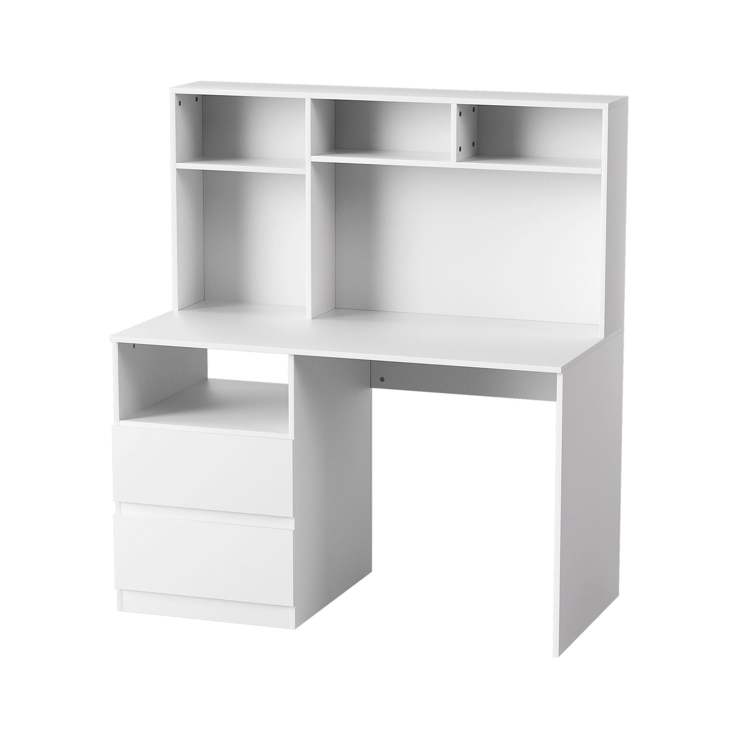 TWSC Computer Desk Office Study Desks Table Bookshelf Drawer White 120cm