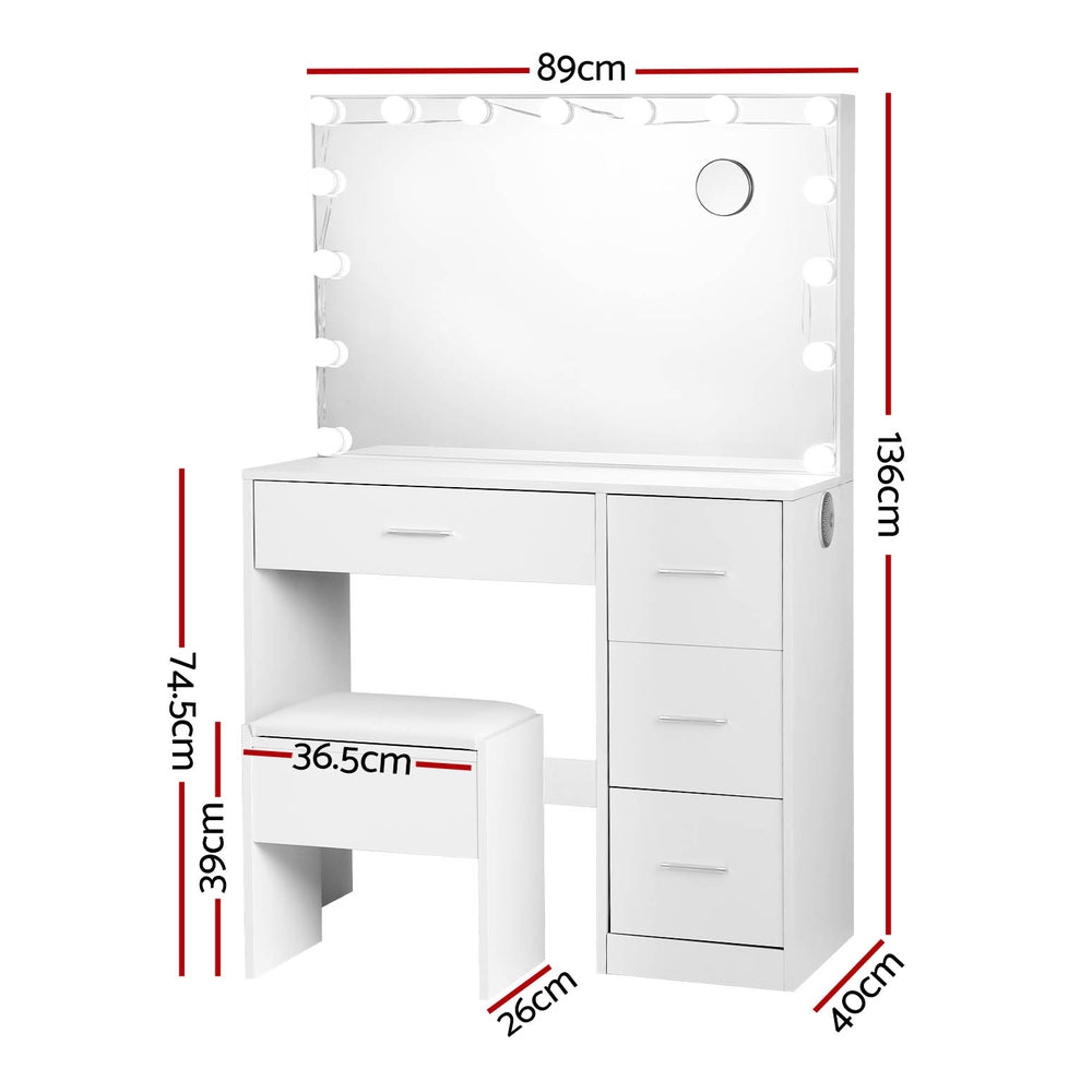 Darcy Dressing Table Set – LED Vanity Mirror, White with Stool