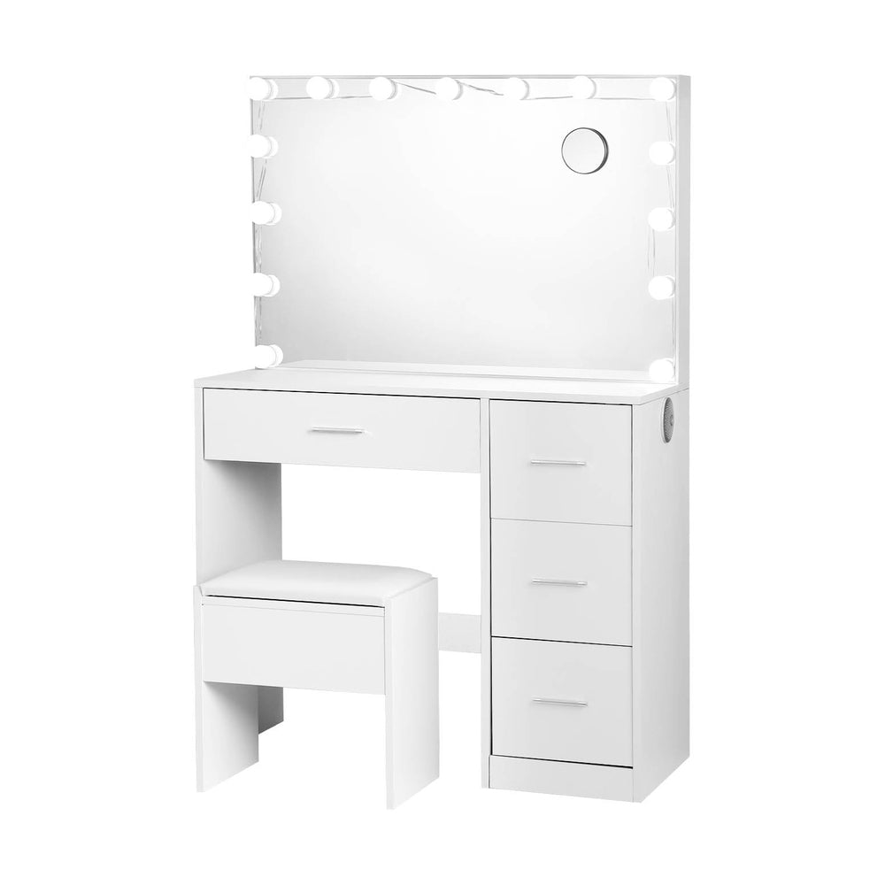 Darcy Dressing Table Set – LED Vanity Mirror, White with Stool