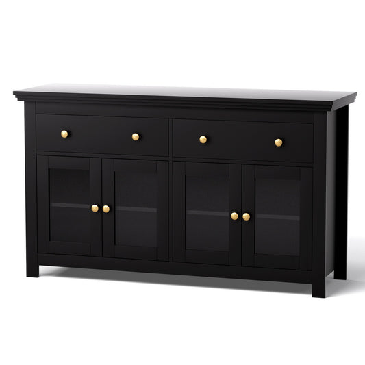 TWSC Buffet Sideboard Storage Cabinet Kitchen Cupboard Clear Door Drawer Black