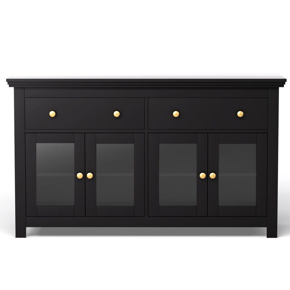TWSC Buffet Sideboard Storage Cabinet Kitchen Cupboard Clear Door Drawer Black
