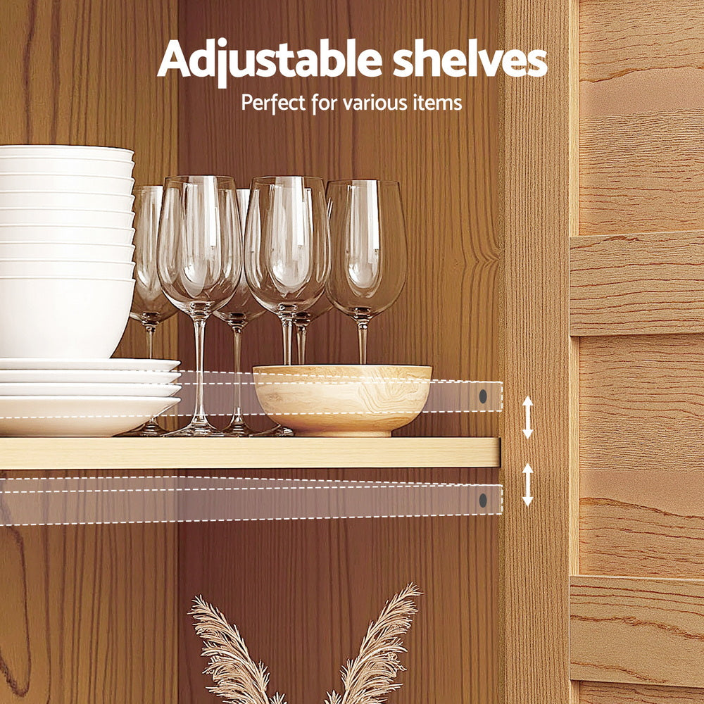 TWSC Buffet Sideboard Storage Cabinet Kitchen Cupboard Faux Drawer 150CM Pine