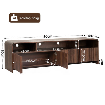 TWSC Fluted TV Unit, 180cm – Walnut — cabinet and compartment dimension diagram