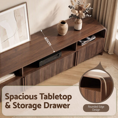 TWSC Fluted TV Unit, 180cm – Walnut — tabletop and rounded-corner detail